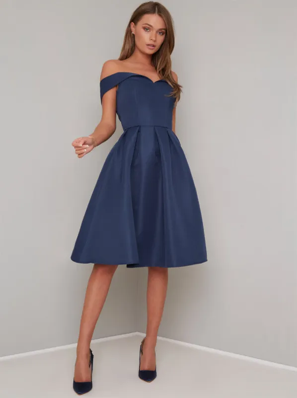 Bardot Plain Midi Dress in Blue sold by Chi Chi London