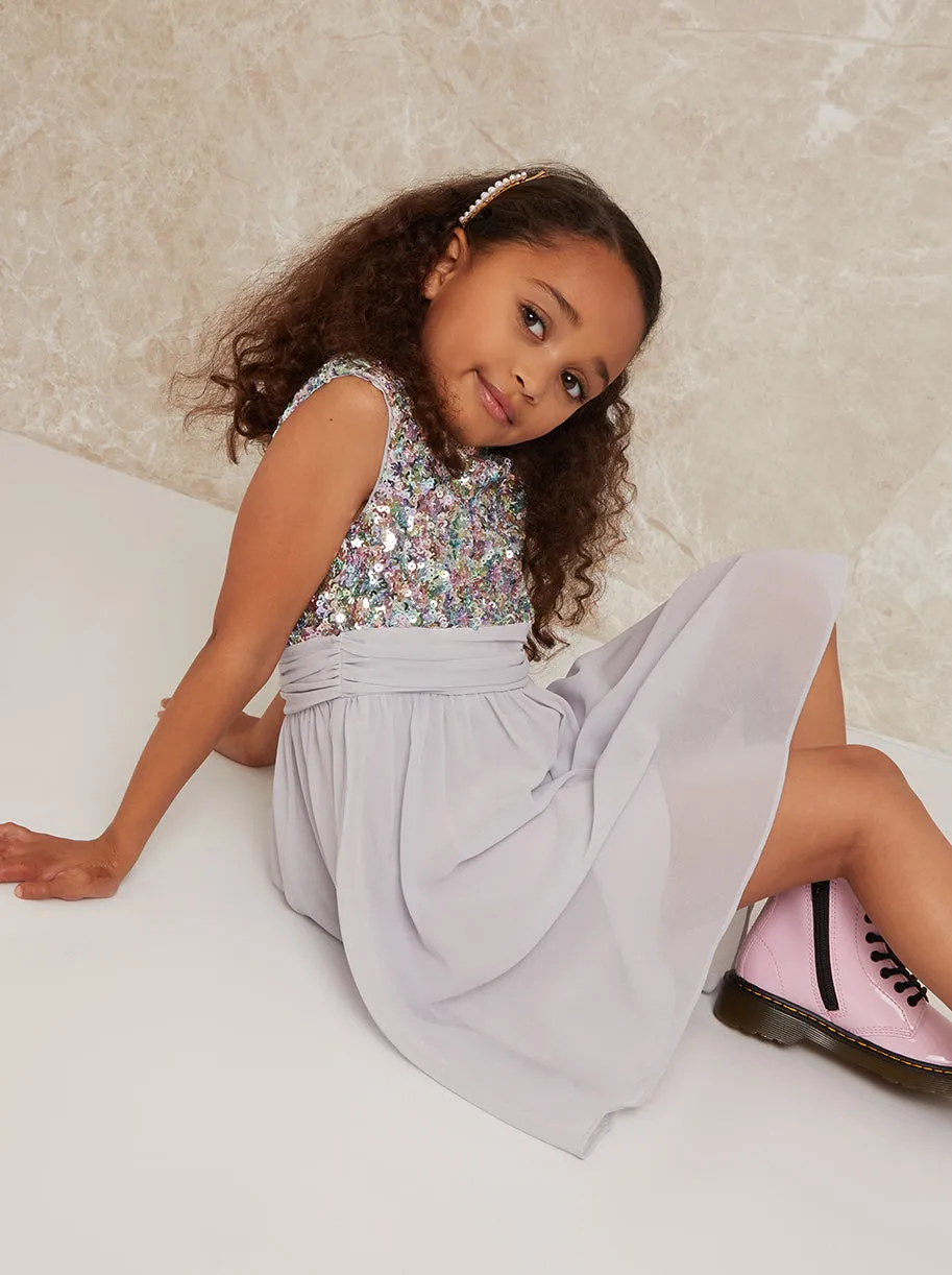Girls Sequin Bodice Midi Dress in Silver sold by Chi Chi London product image thumbnail 3