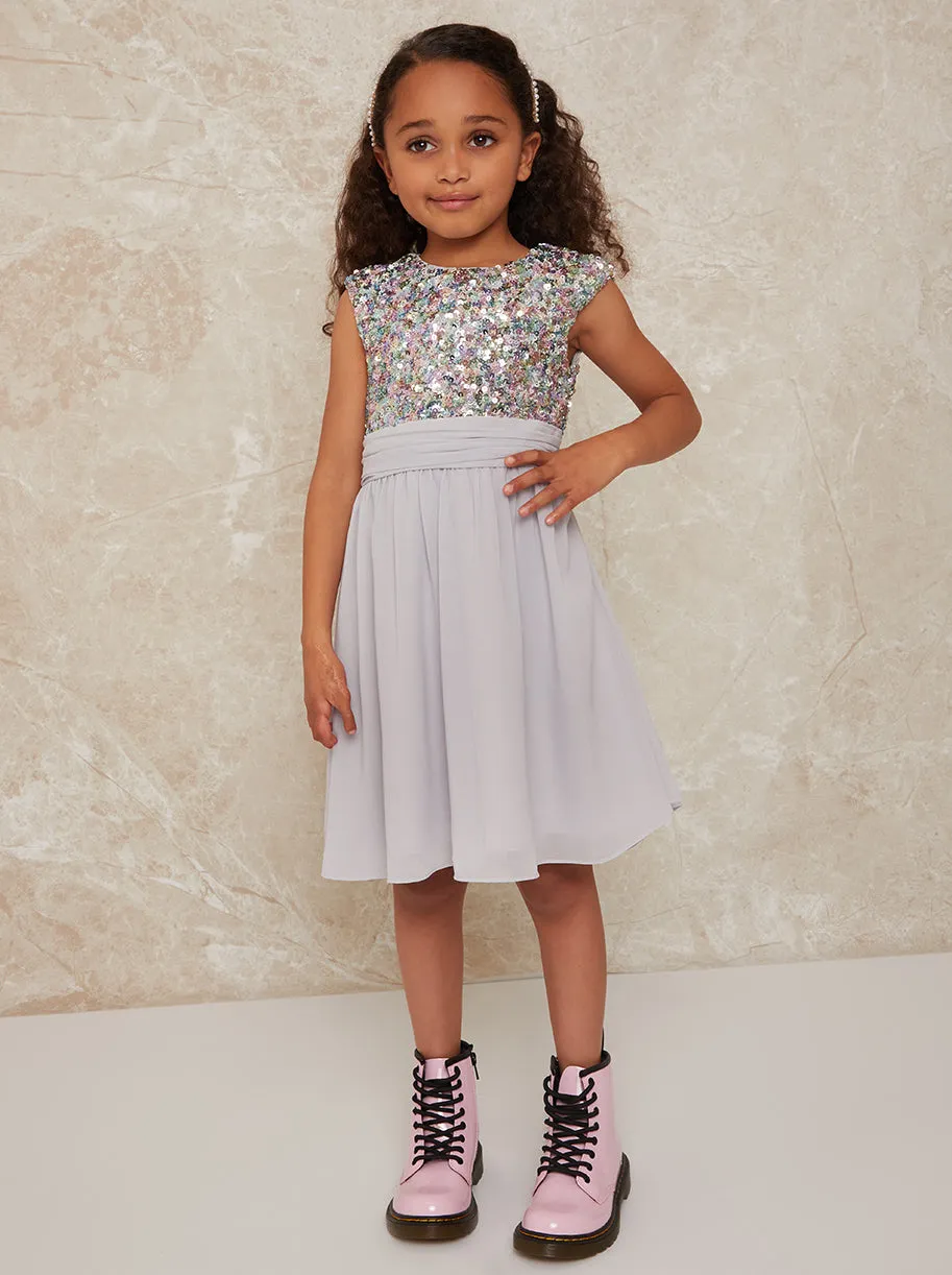 Girls Sequin Bodice Midi Dress in Silver sold by Chi Chi London product image thumbnail 2