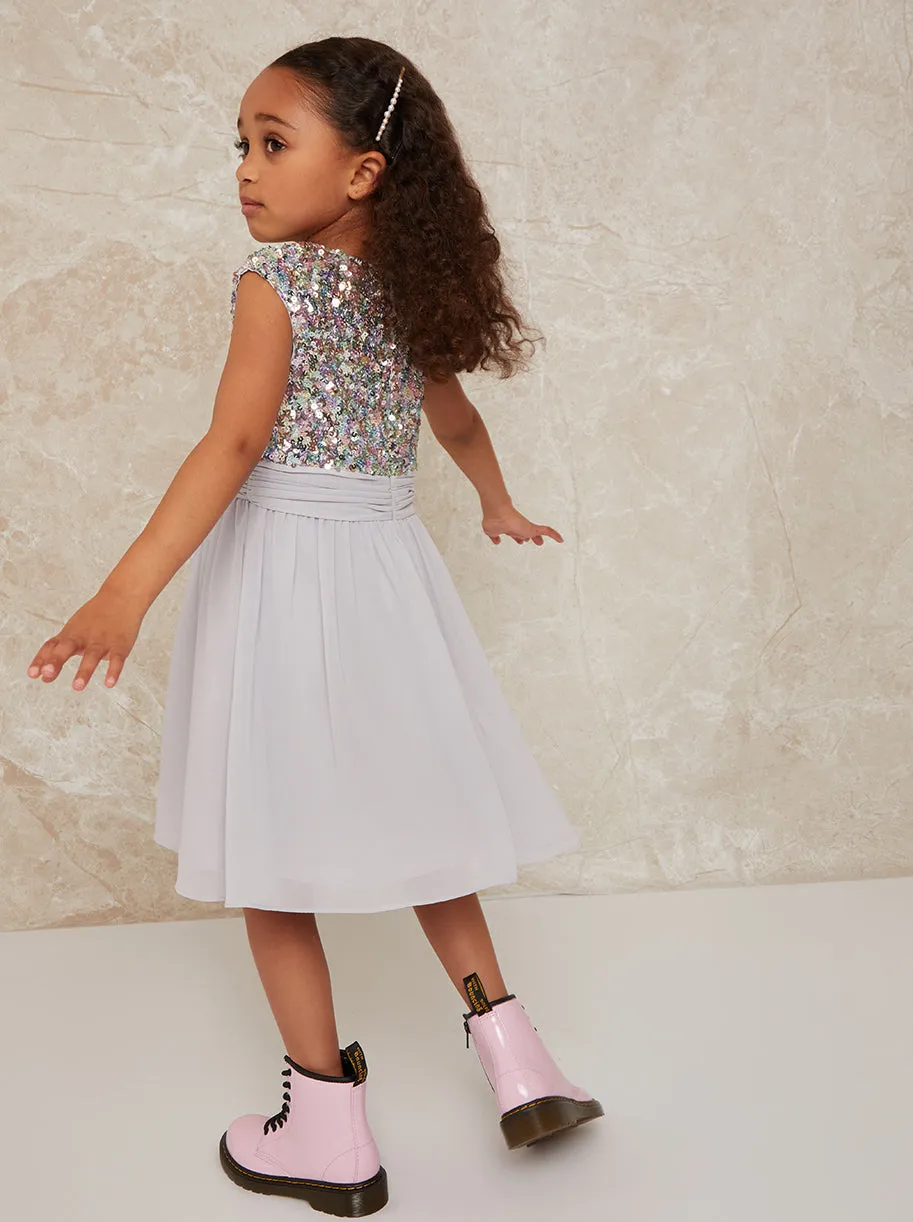 Girls Sequin Bodice Midi Dress in Silver sold by Chi Chi London product image thumbnail 4