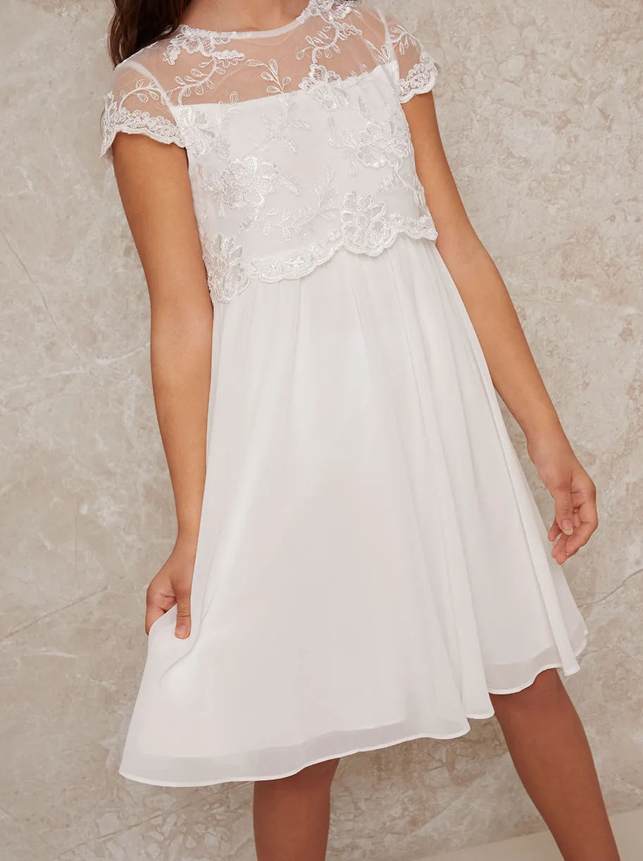 Girls Short Sleeve Embroidered Dress in White sold by Chi Chi London product image thumbnail 3