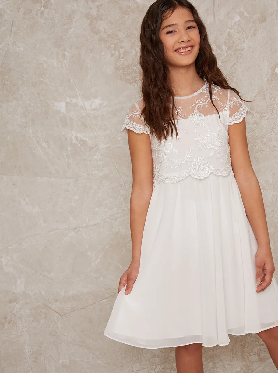 Girls Short Sleeve Embroidered Dress in White sold by Chi Chi London product image thumbnail 2
