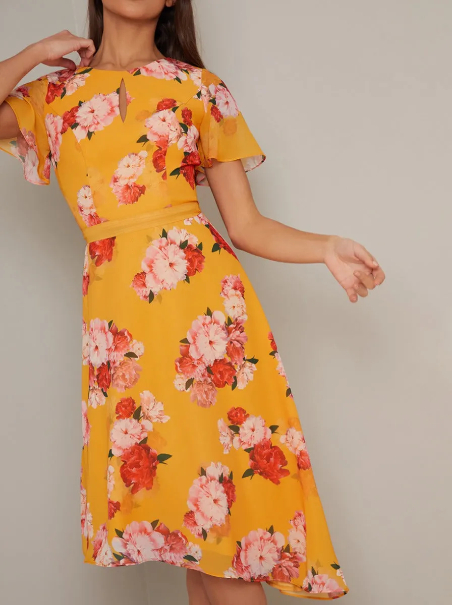 Angel Sleeve Floral Print Midi Dress in Yellow sold by Chi Chi London product image thumbnail 3