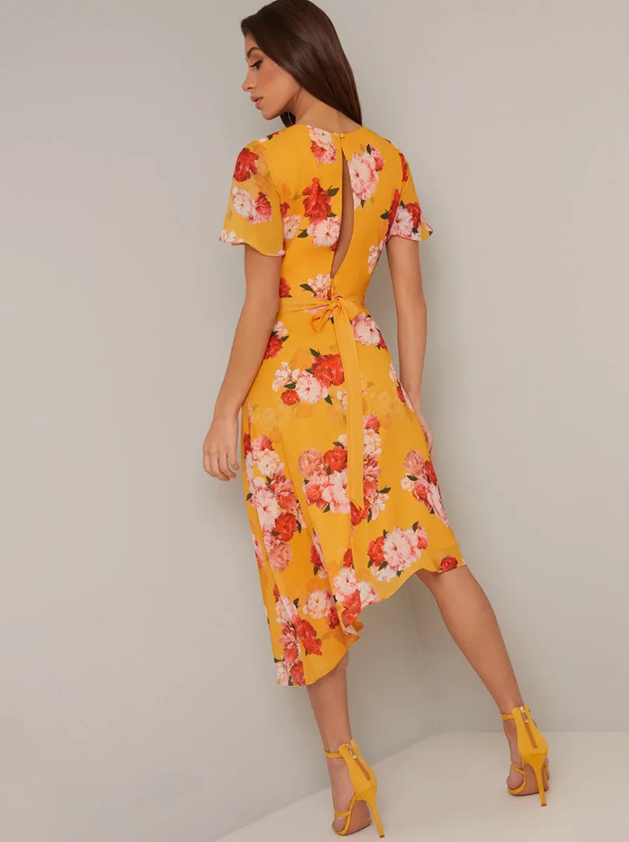 Angel Sleeve Floral Print Midi Dress in Yellow sold by Chi Chi London product image thumbnail 4