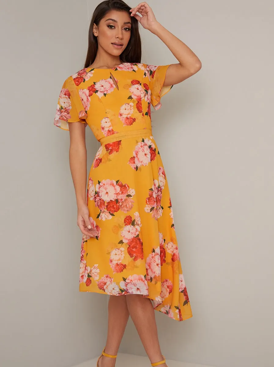 Angel Sleeve Floral Print Midi Dress in Yellow sold by Chi Chi London product image thumbnail 2