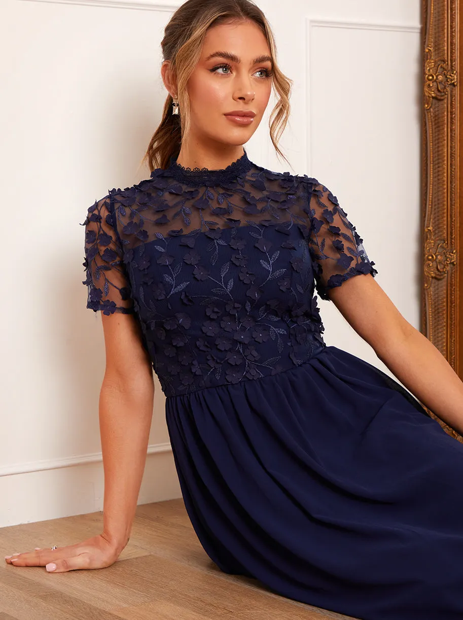 Short Sleeve Floral Embroidered Midi Dress in Navy sold by Chi Chi London product image thumbnail 2