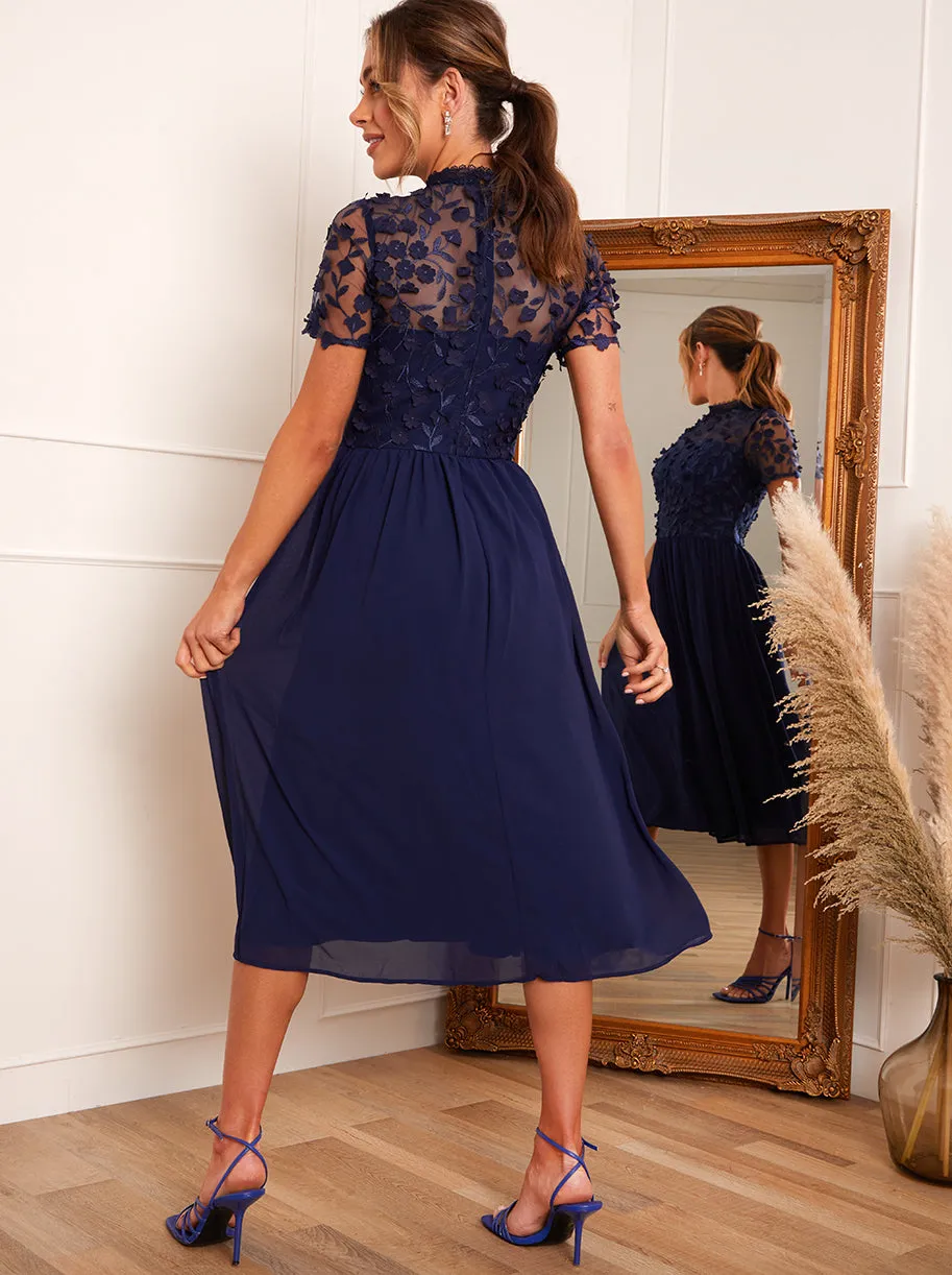 Short Sleeve Floral Embroidered Midi Dress in Navy sold by Chi Chi London product image thumbnail 5