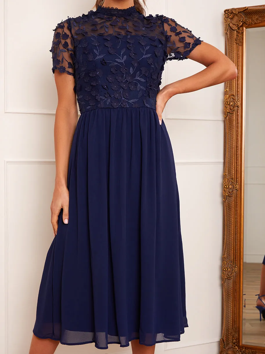 Short Sleeve Floral Embroidered Midi Dress in Navy sold by Chi Chi London product image thumbnail 4