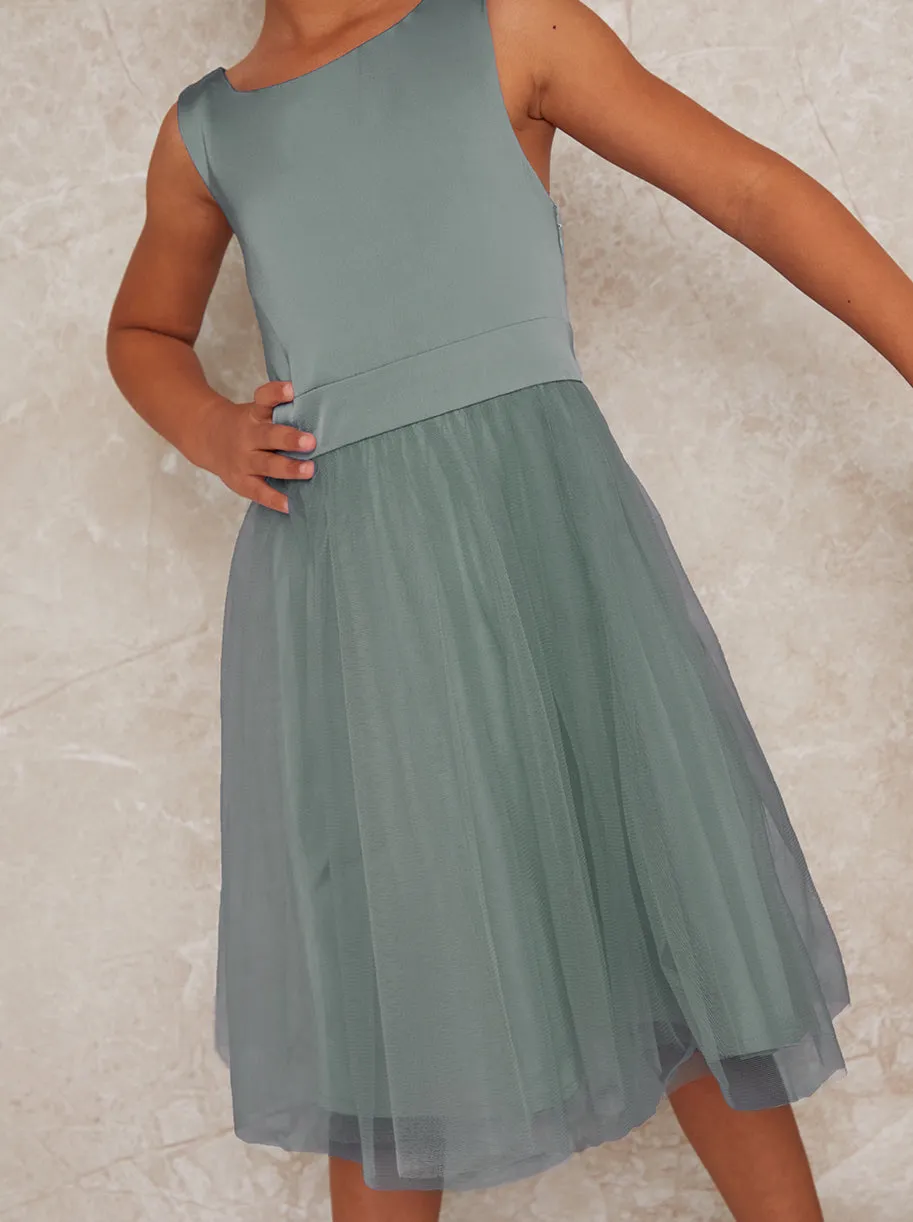 Girls Satin Bodice Tulle Skirt Dress in Green sold by Chi Chi London product image thumbnail 2