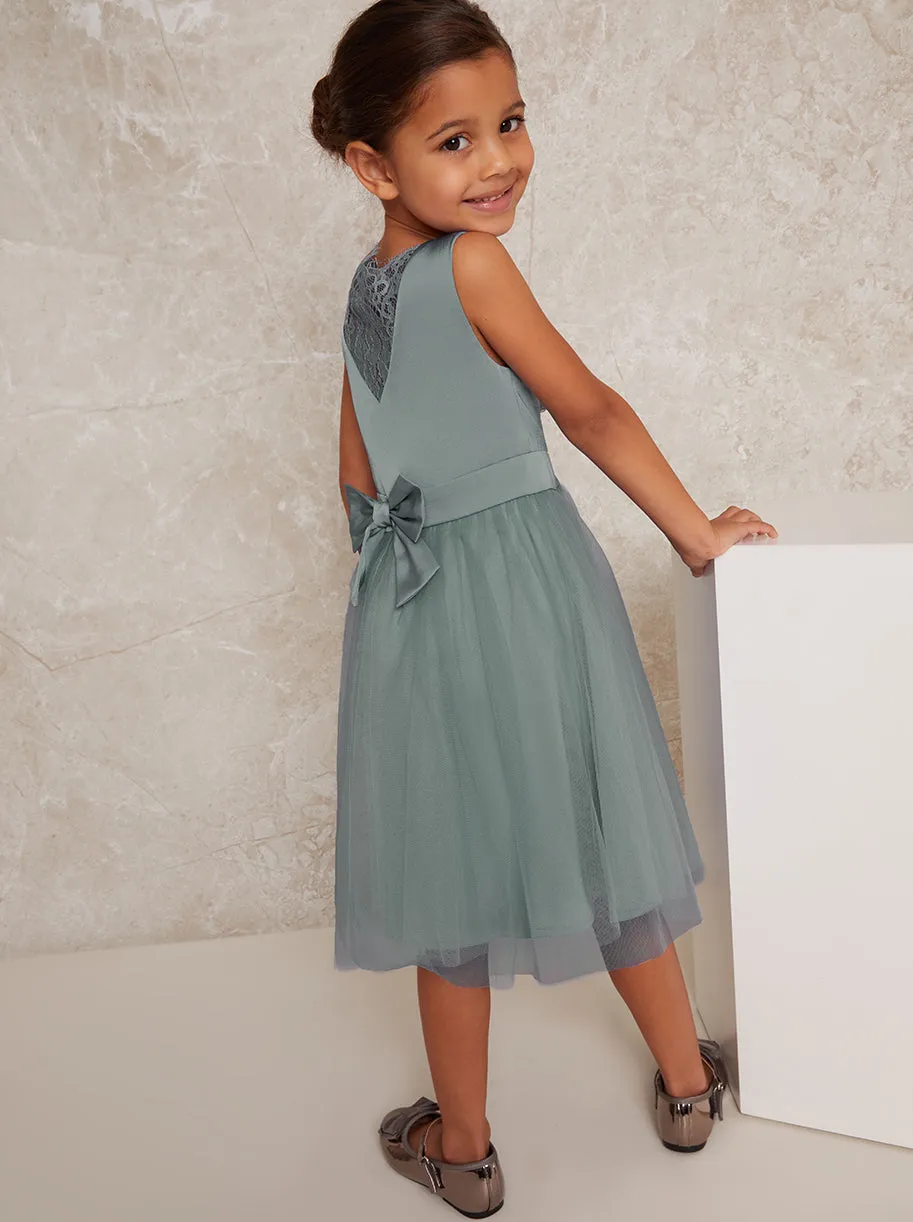 Girls Satin Bodice Tulle Skirt Dress in Green sold by Chi Chi London product image thumbnail 4