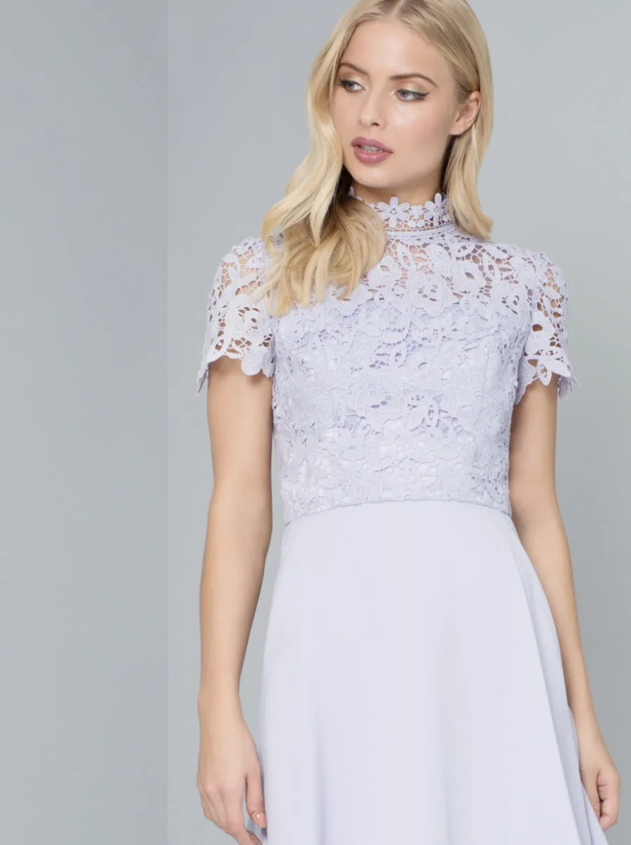 Short Sleeve Crochet Bodice Skater Dress in Lilac sold by Chi Chi London product image thumbnail 4