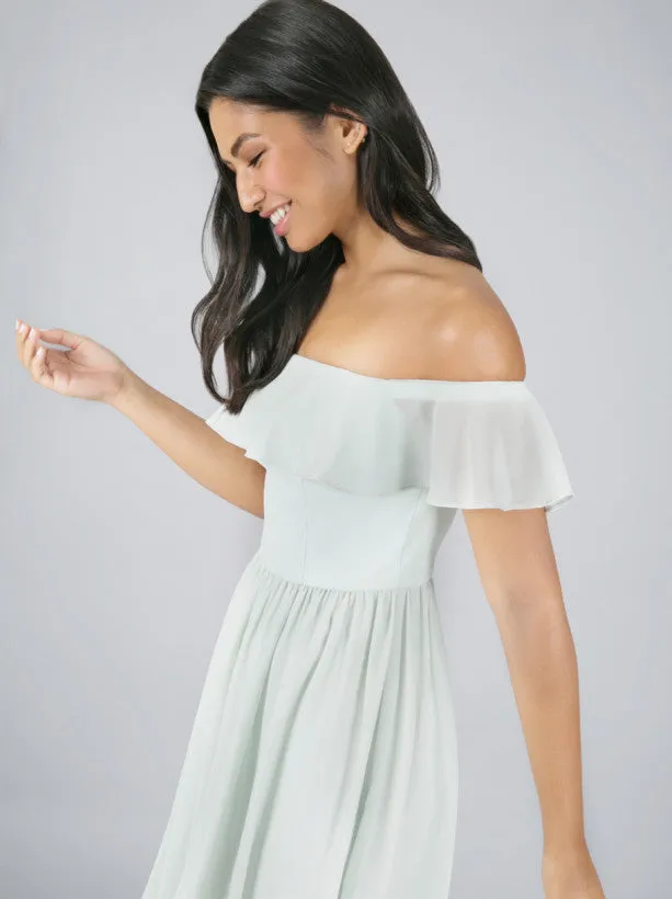 Frill Detail Bardot Mini Dress In Green sold by Chi Chi London product image thumbnail 3
