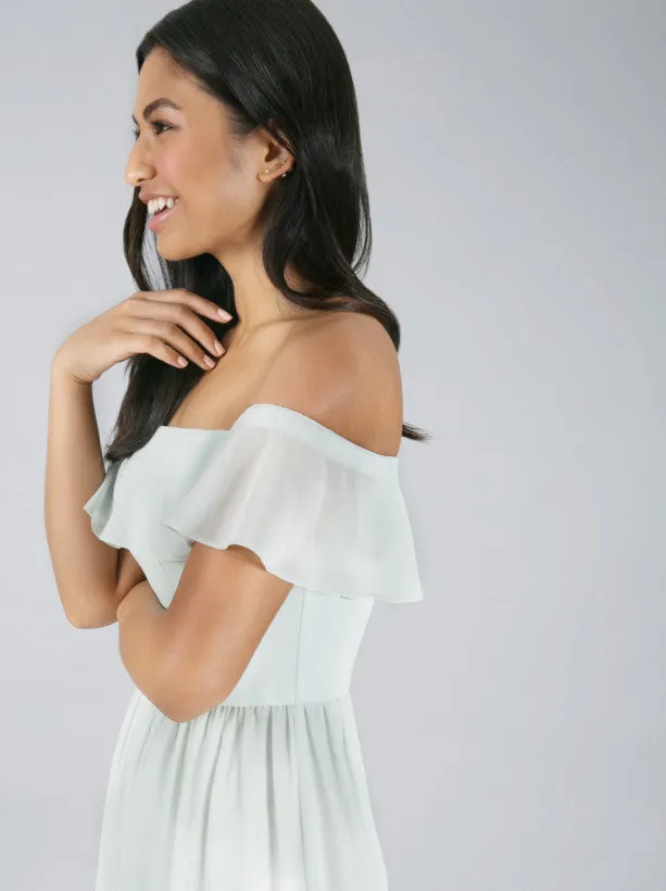 Frill Detail Bardot Mini Dress In Green sold by Chi Chi London product image thumbnail 4