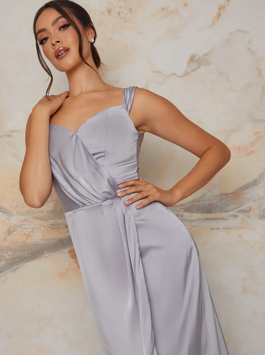 Bardot Wrap Satin Maxi Dress in Blue sold by Chi Chi London product image thumbnail 3
