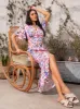 Floral Print Midi Day Dress with Flutter Sleeve in Multi sold by Chi Chi London