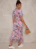 Floral Print Midi Day Dress with Flutter Sleeve in Multi sold by Chi Chi London