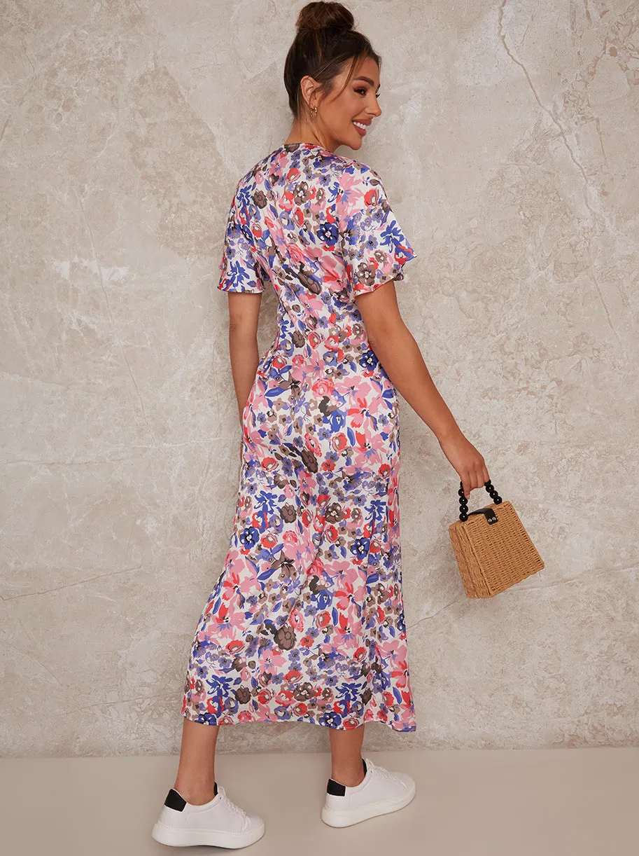 Floral Print Midi Day Dress with Flutter Sleeve in Multi sold by Chi Chi London product image thumbnail 4