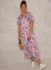 Floral Print Midi Day Dress with Flutter Sleeve in Multi sold by Chi Chi London