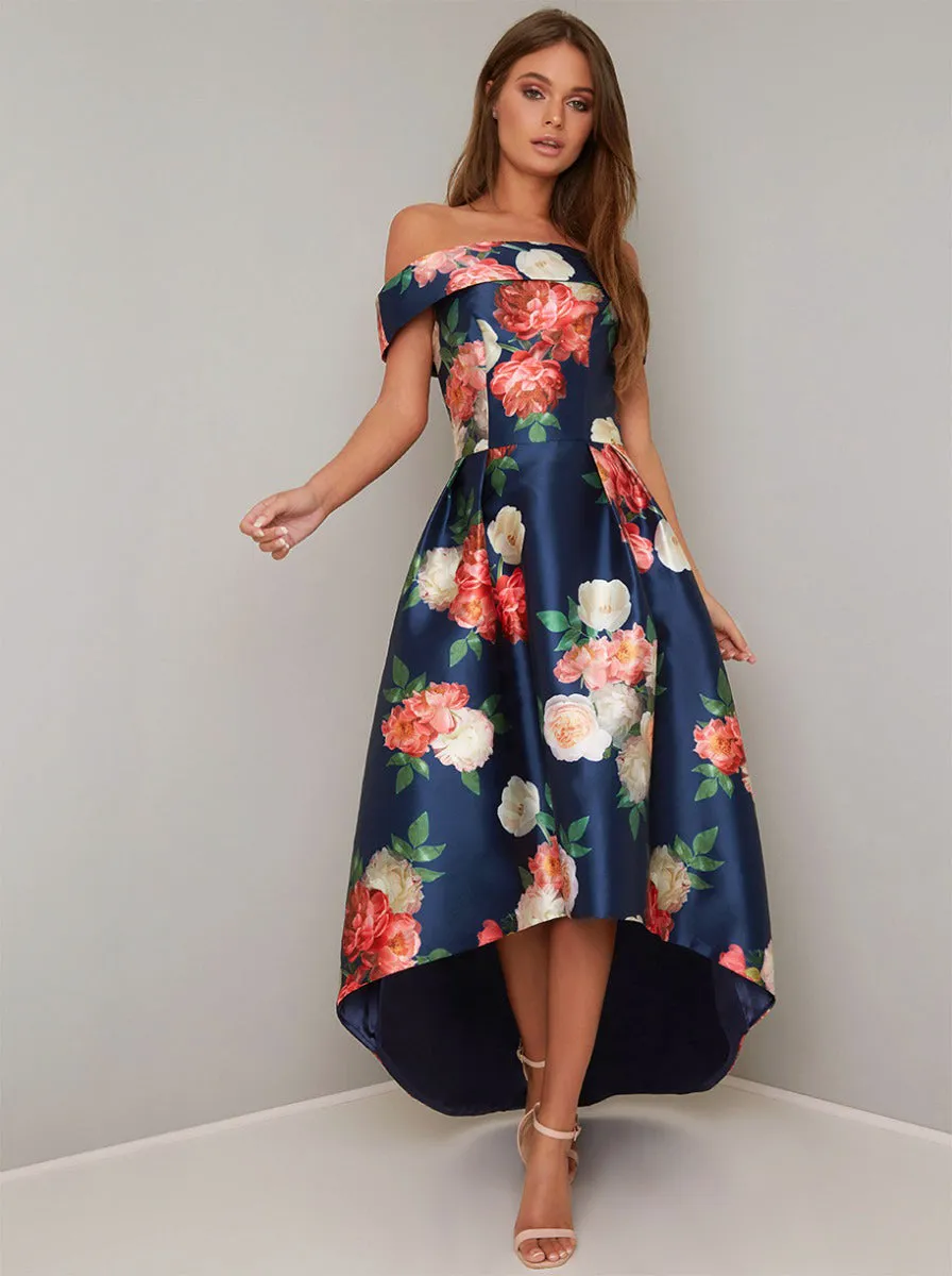 Bardot Floral Dip Hem Midi Dress in Blue sold by Chi Chi London product image thumbnail 4