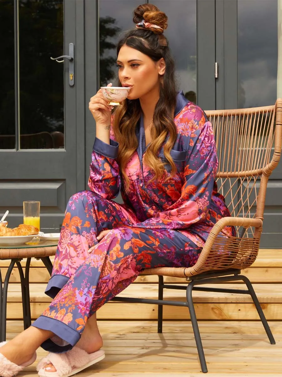 Plus Size Floral Printed Pyjama Set in Navy sold by Chi Chi London product image thumbnail 5