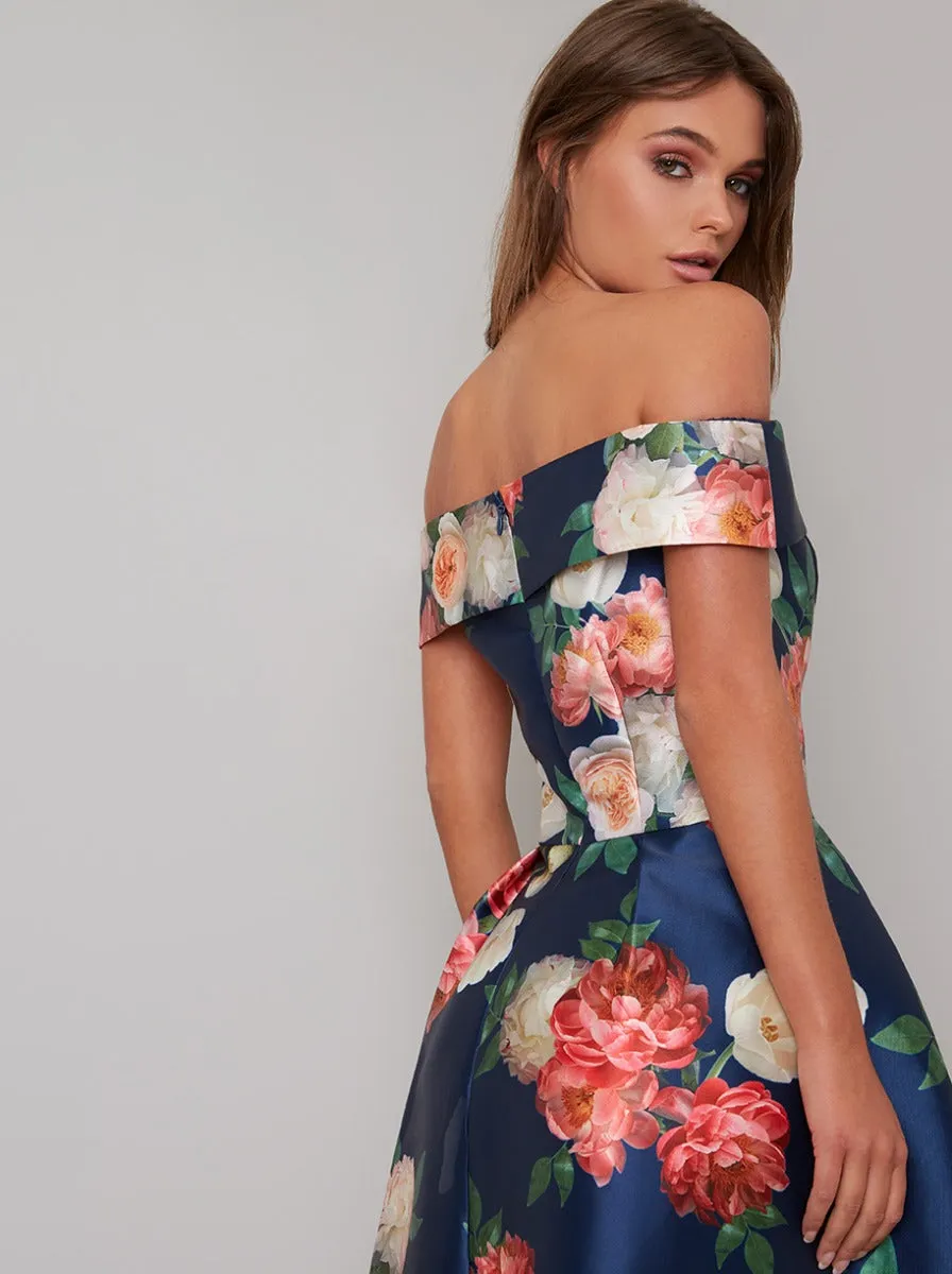 Bardot Floral Dip Hem Midi Dress in Blue sold by Chi Chi London product image thumbnail 3