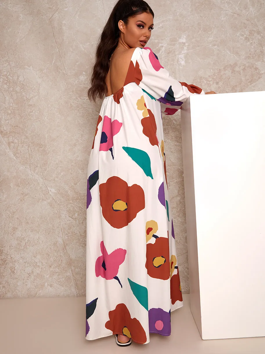 Square Neck Floral Print Maxi Day Dress in White sold by Chi Chi London product image thumbnail 4