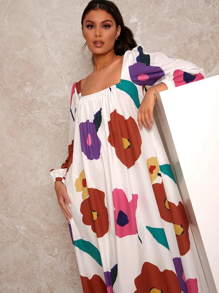 Square Neck Floral Print Maxi Day Dress in White sold by Chi Chi London product image thumbnail 3
