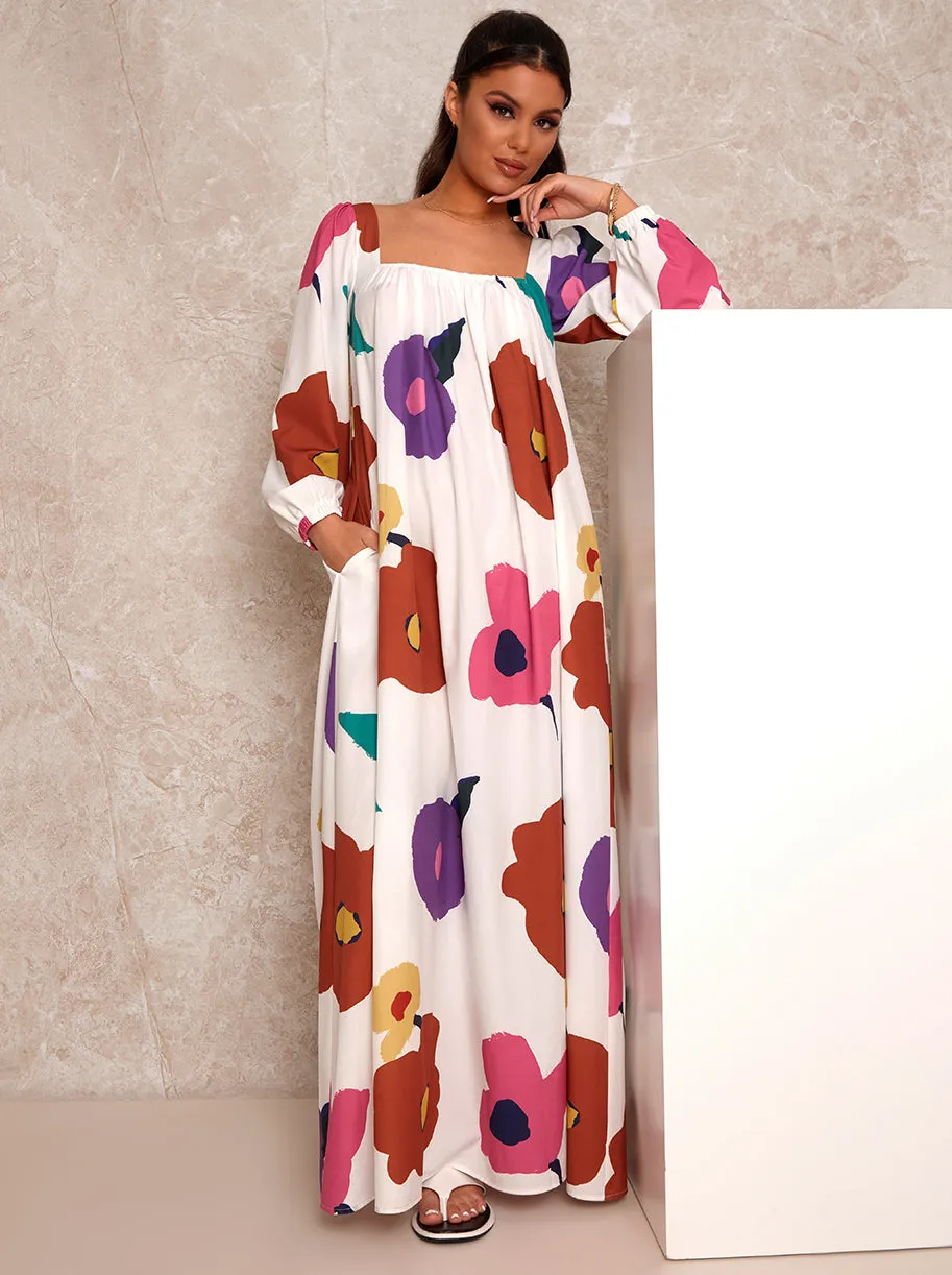 Square Neck Floral Print Maxi Day Dress in White sold by Chi Chi London product image thumbnail 2