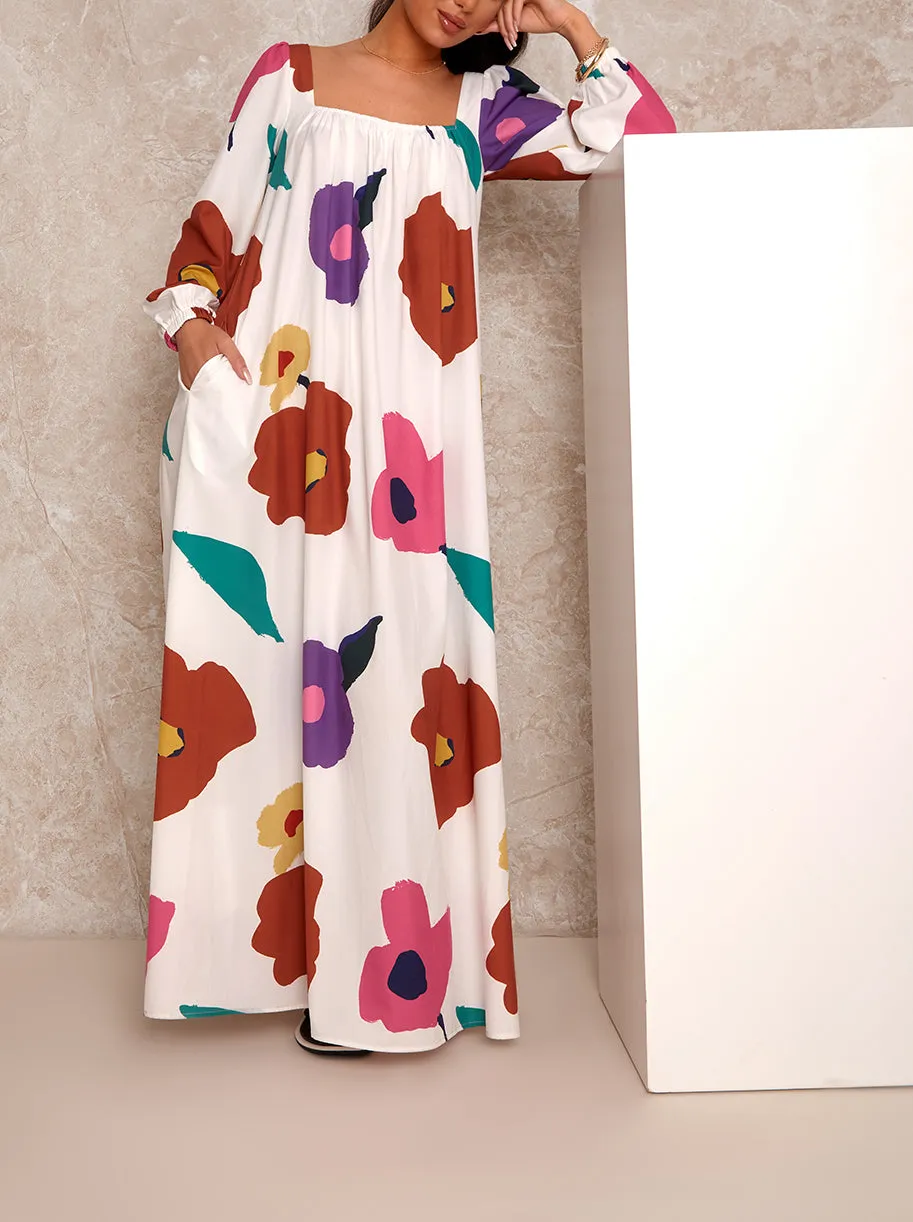 Square Neck Floral Print Maxi Day Dress in White sold by Chi Chi London product image thumbnail 5