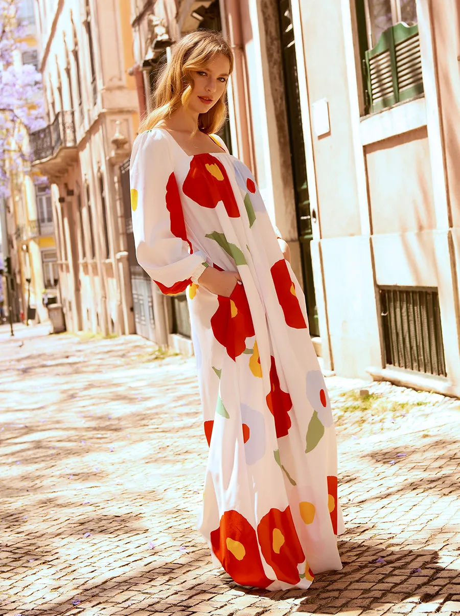 Square Neck Floral Print Maxi Day Dress in White sold by Chi Chi London