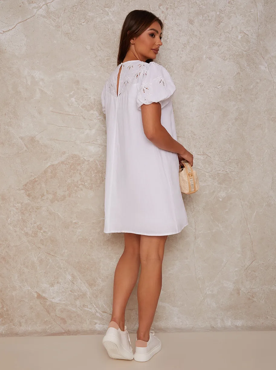 Puff Sleeve Broderie Smock Dress in White sold by Chi Chi London product image thumbnail 4