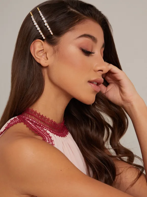 Pearl Embellished Hair Clips with Gold Finish sold by Chi Chi London