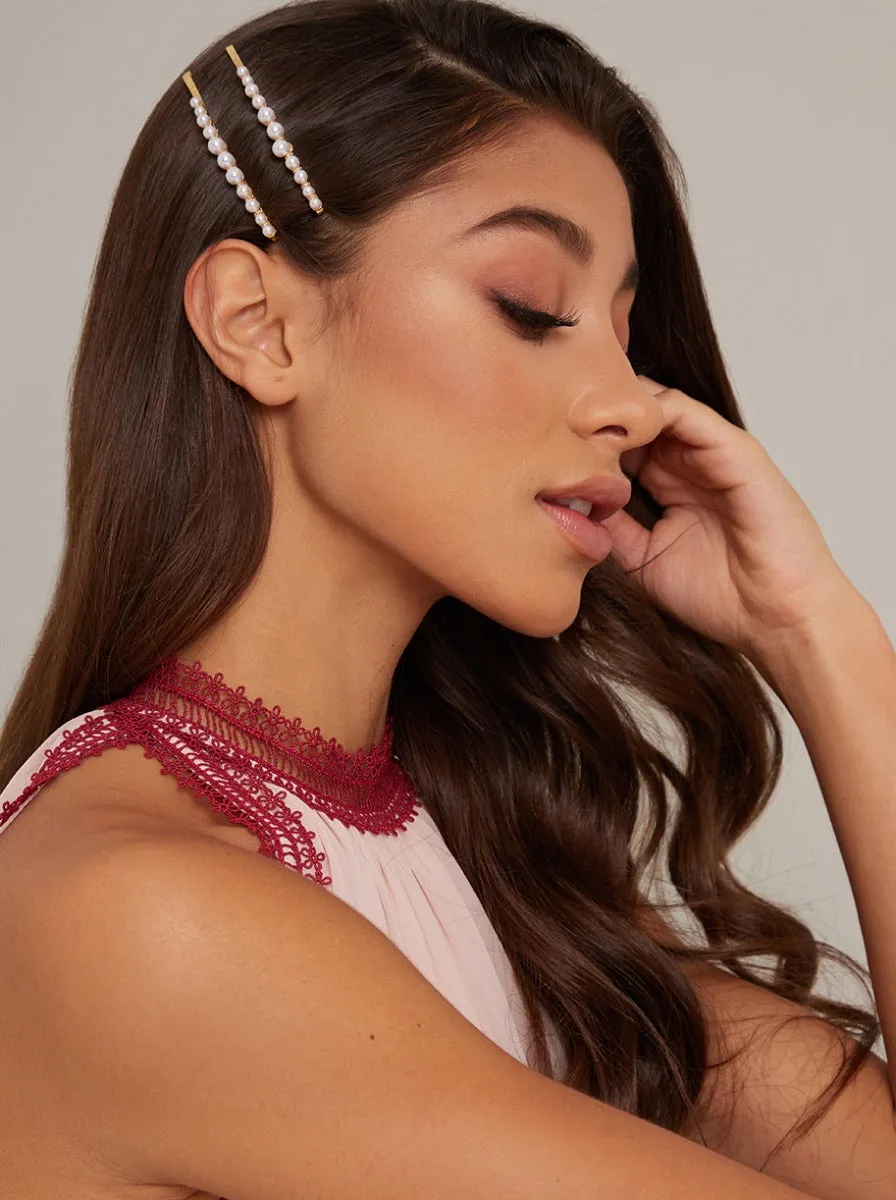 Pearl Embellished Hair Clips with Gold Finish sold by Chi Chi London
