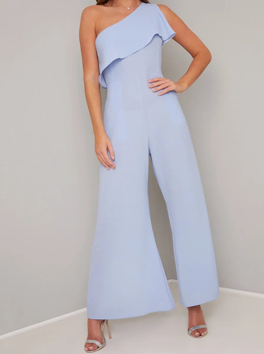One Shoulder Frill Detail Wide Leg Jumpsuit in Blue sold by Chi Chi London product image thumbnail 2