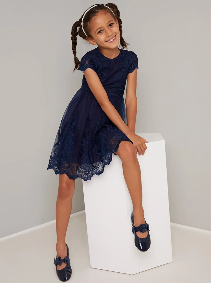 Girls Lace Scalloped Party Dress In Navy sold by Chi Chi London product image thumbnail 2