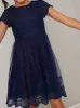 Girls Lace Scalloped Party Dress In Navy sold by Chi Chi London