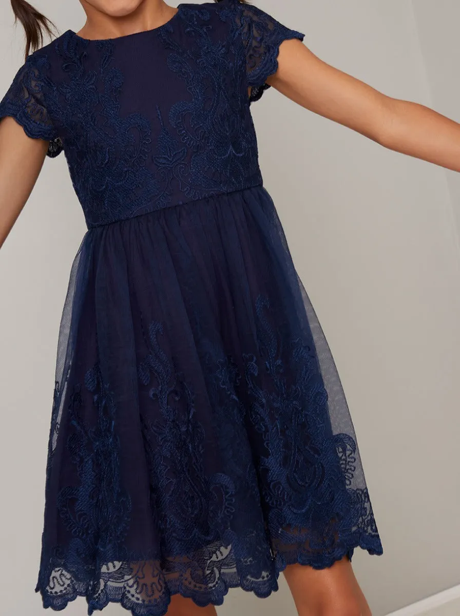 Girls Lace Scalloped Party Dress In Navy sold by Chi Chi London product image thumbnail 3