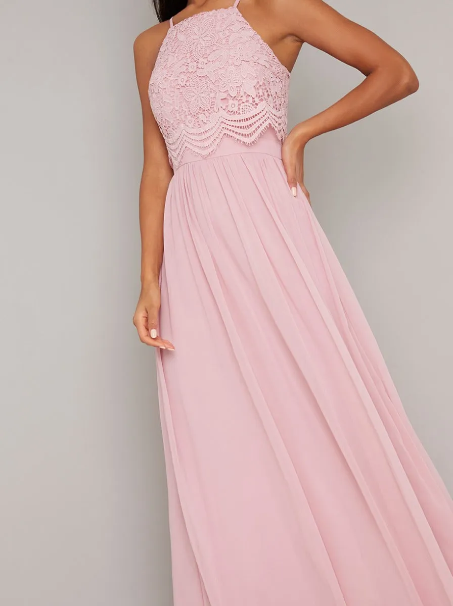Crochet Bodice Cami Strap Maxi Dress in Pink sold by Chi Chi London product image thumbnail 4