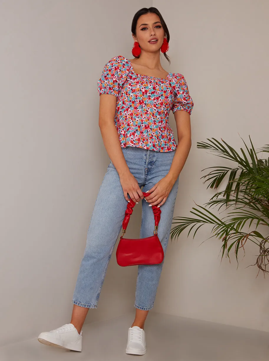 Cross Back Puff Sleeve Floral Top in Red sold by Chi Chi London product image thumbnail 3