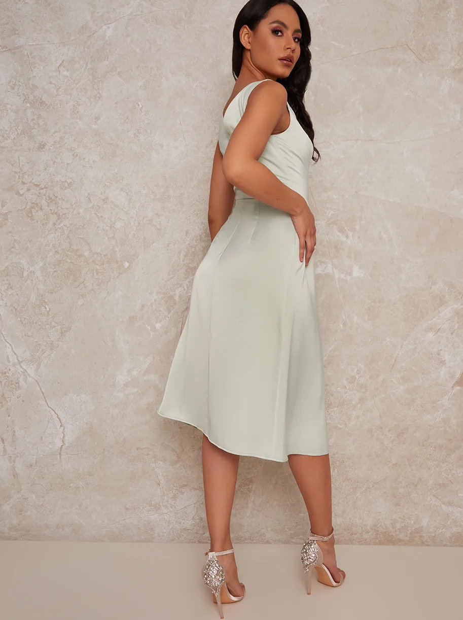 Pleated Wrap Dress with Belt Detail in Green sold by Chi Chi London product image thumbnail 4