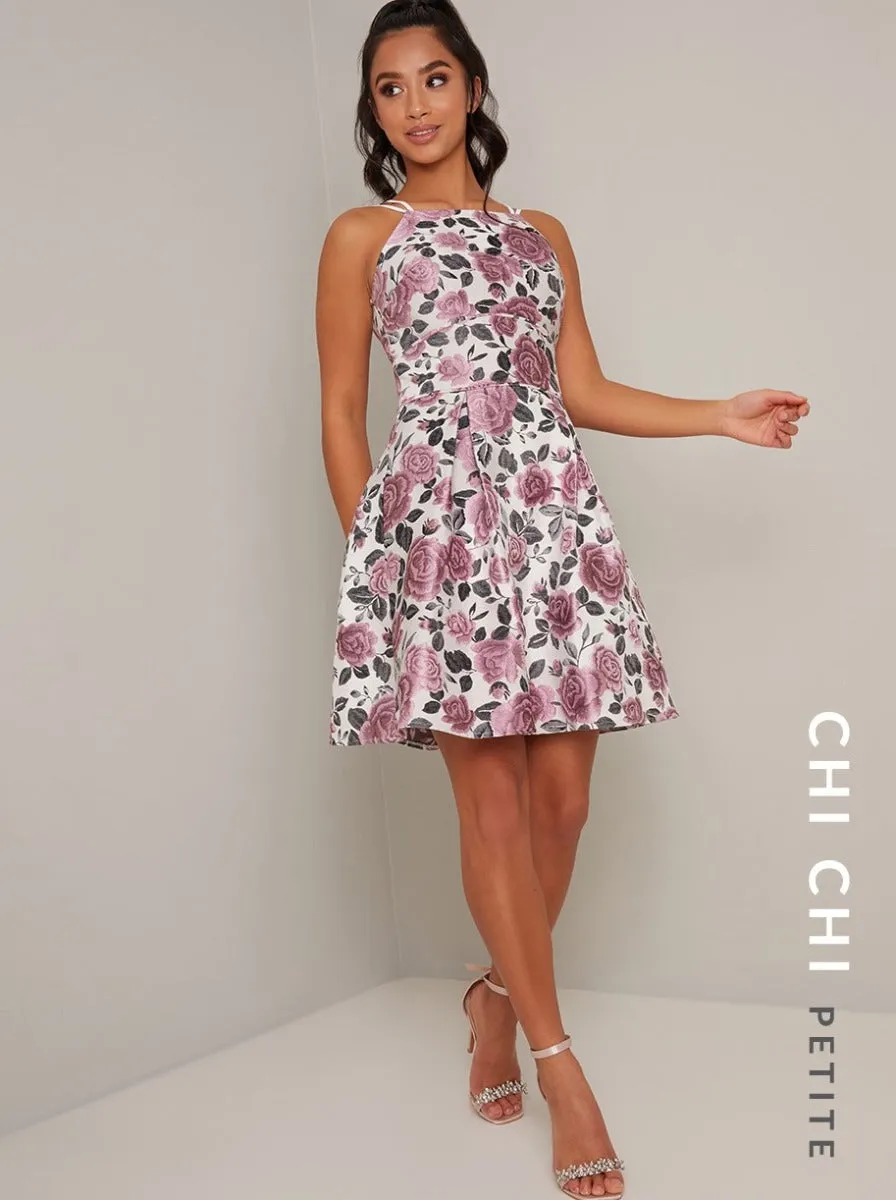 Halter Style Jacquard Print Mini Dress in Purple sold by Chi Chi London product image thumbnail 2