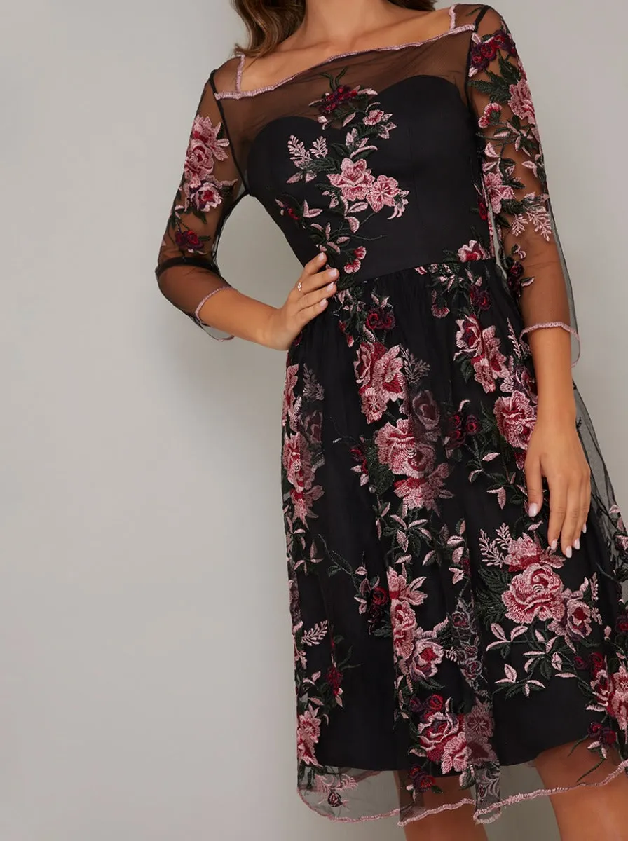 Floral Embroidered Overlay Midi Dress in Black sold by Chi Chi London product image thumbnail 3