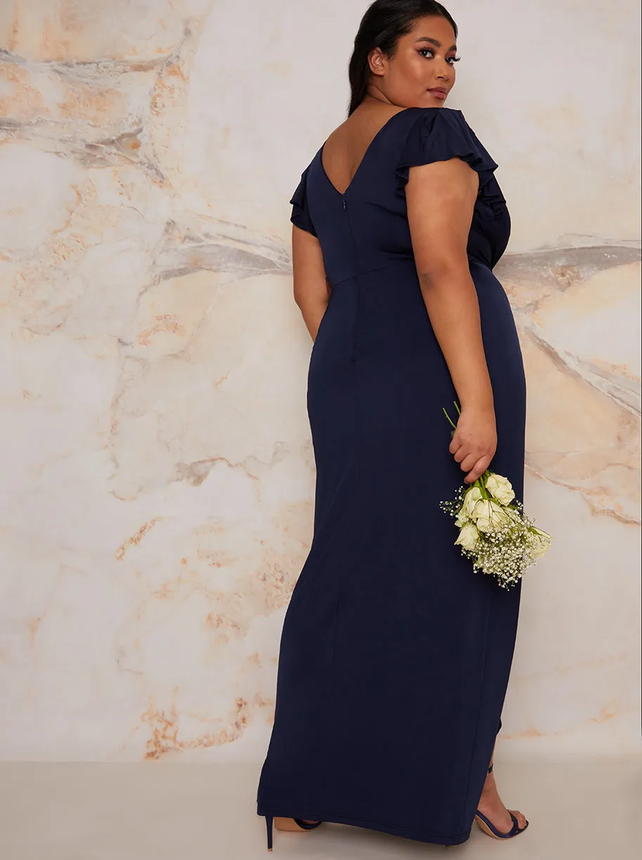 Plus Size Frill Sleeve Chiffon Maxi Dress In Navy sold by Chi Chi London product image thumbnail 4