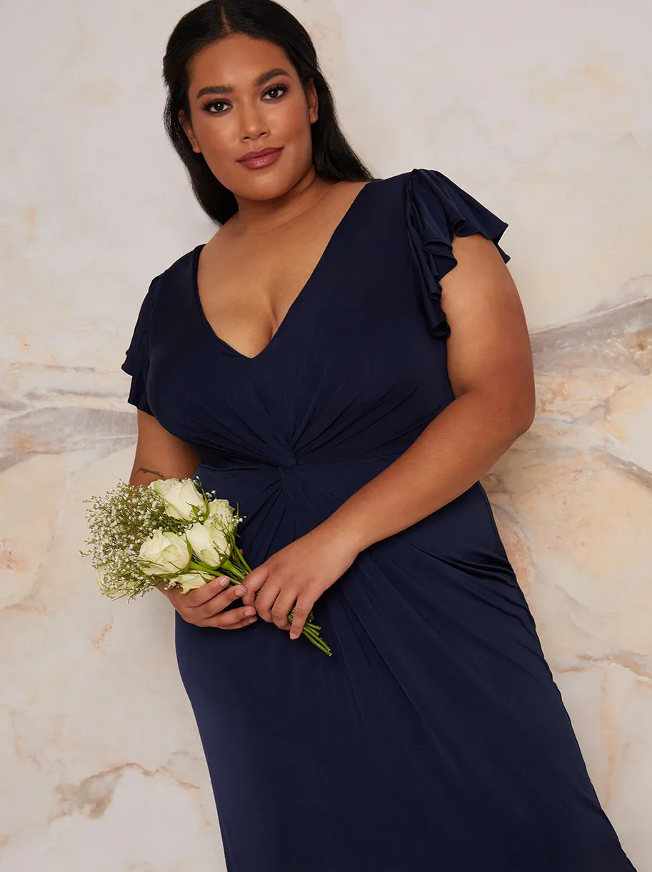 Plus Size Frill Sleeve Chiffon Maxi Dress In Navy sold by Chi Chi London product image thumbnail 2