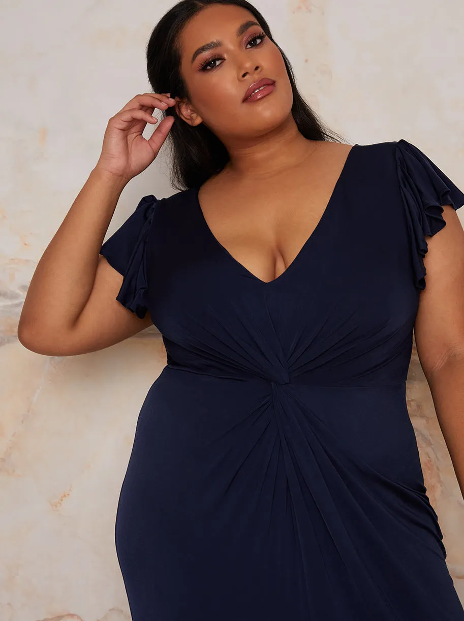 Plus Size Frill Sleeve Chiffon Maxi Dress In Navy sold by Chi Chi London product image thumbnail 3