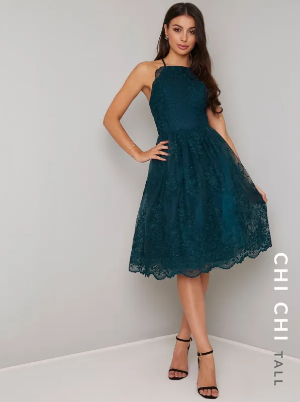 Tall Cami Strap Lace Midi Dress in Green sold by Chi Chi London