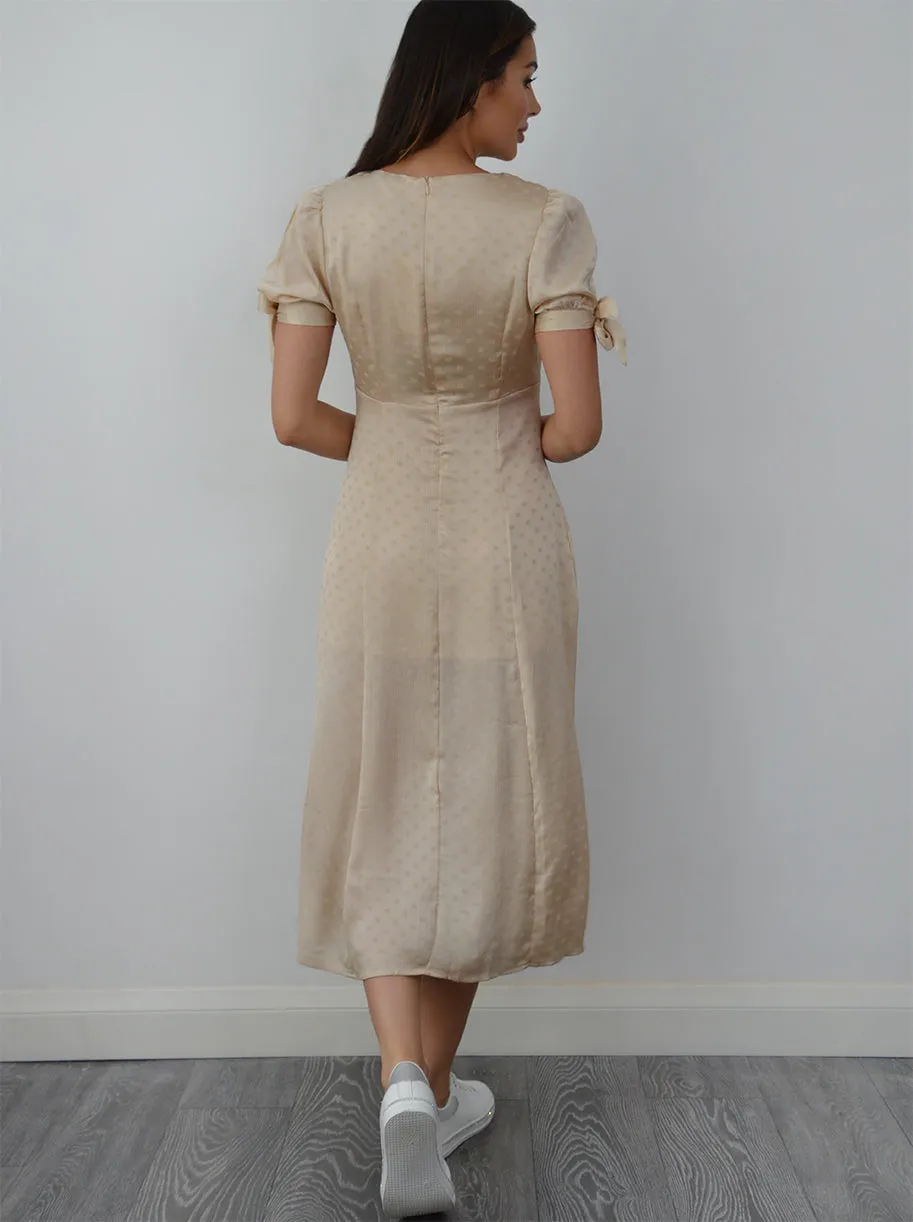Short Sleeved Silky Midi Dress in Neutral sold by Chi Chi London product image thumbnail 4