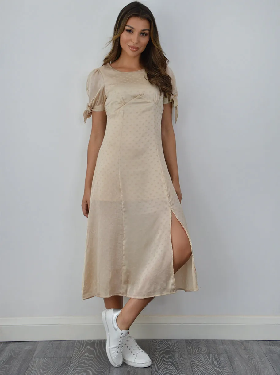 Short Sleeved Silky Midi Dress in Neutral sold by Chi Chi London product image thumbnail 2