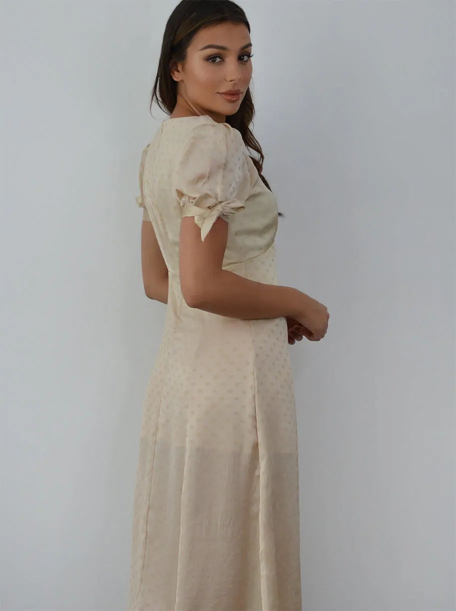 Short Sleeved Silky Midi Dress in Neutral sold by Chi Chi London product image thumbnail 3
