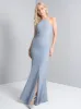 Lace Back Fitted Maxi Dress in Blue sold by Chi Chi London
